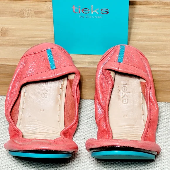 Tieks by Gavieli Poppy Tangerine Italian Leather Ballet Flats with Box (9) - Picture 4 of 9